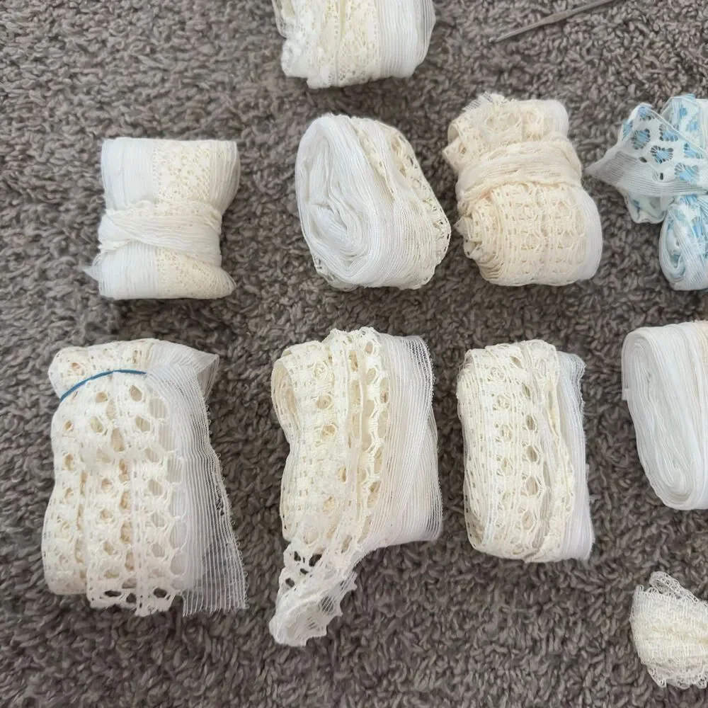 VTG Lace Trim Sewing Lot White Ivory Crochet Cotton Eyelet Ribbon Ribbon Crochet